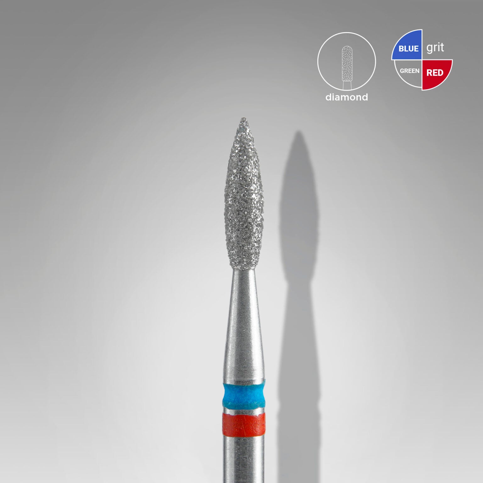 Diamond nail drill bit DUO pointed flame red-blue
EXPERT head diameter 2,1 mm / working part 8 mm