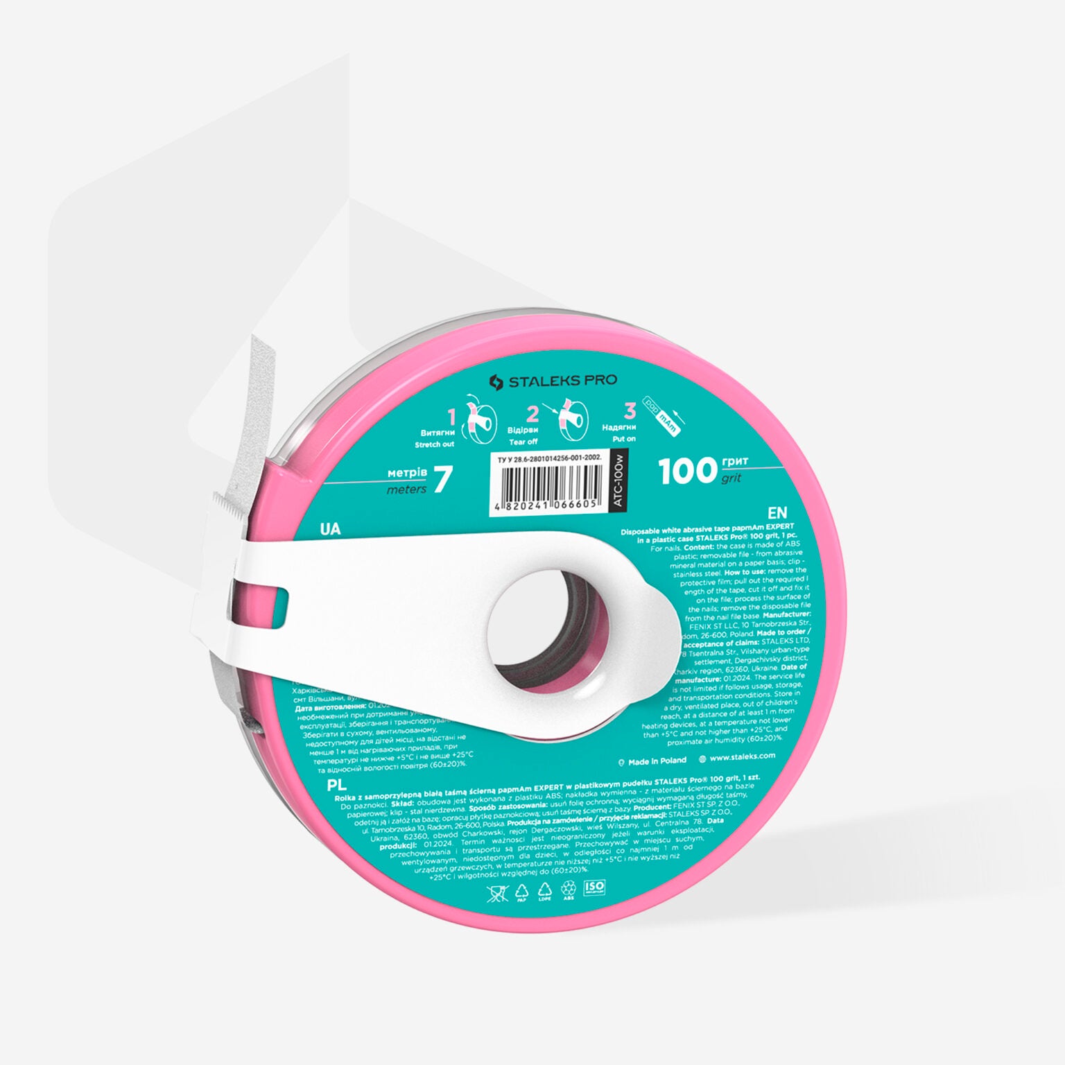 Disposable white abrasive tape papmAm EXPERT 100
grit in a plastic case