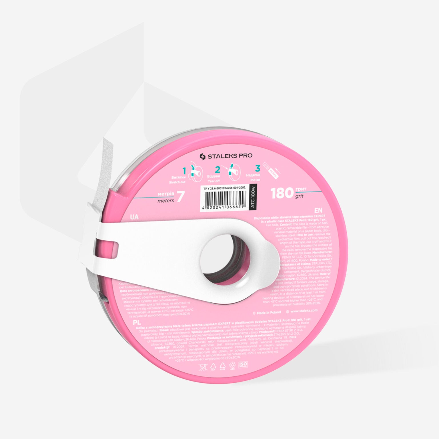 Disposable white abrasive tape papmAm EXPERT 180
grit in a plastic case