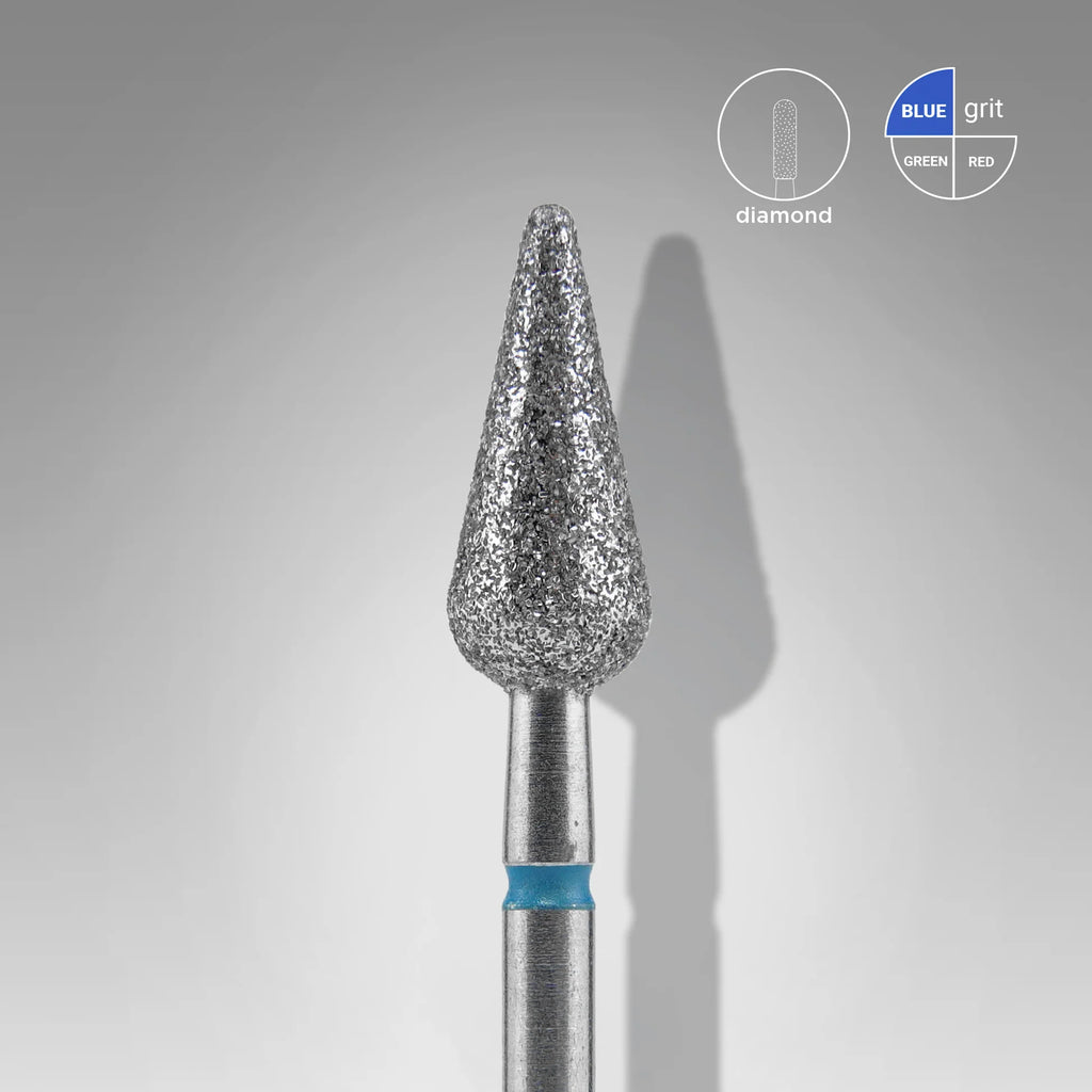 Diamond nail drill bit pointed pear blue, head diameter 5 mm, working part 12 mm