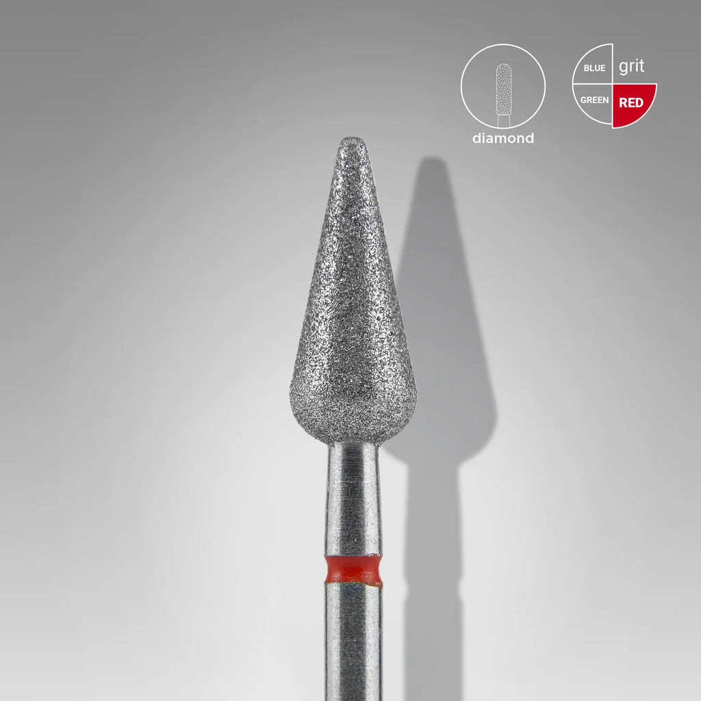 Diamond nail drill bit pointed pear red, head diameter 5 mm, working part 12 mm