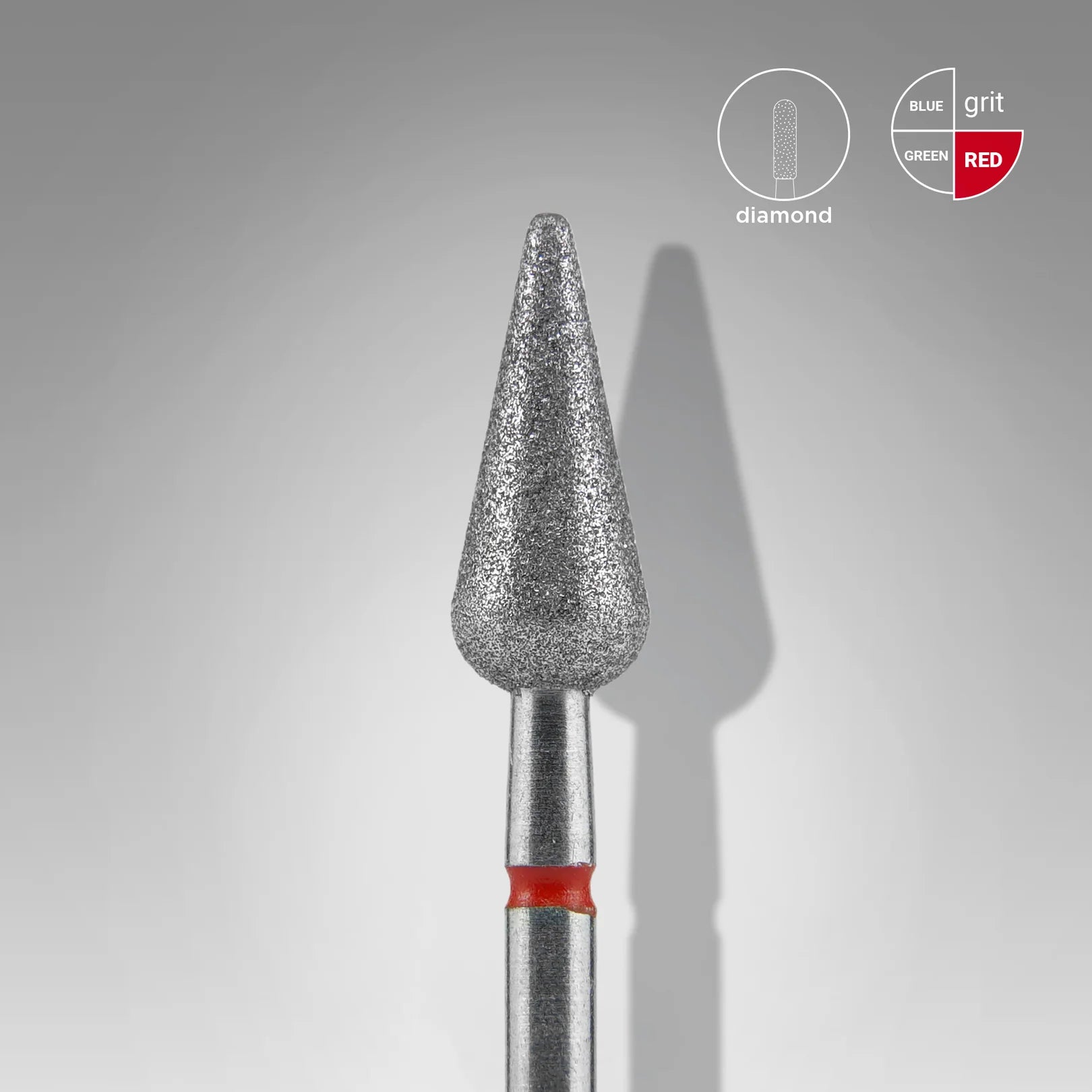 Diamond nail drill bit pointed pear red, head diameter 5 mm, working part 12 mm